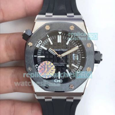 Replica Audemars Piguet Royal Oak Black Dial Black Ceramic Bezel Watch